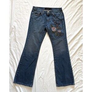 Vintage Calvin Klein Low-Rise Flare Blue Denim Jeans Size 8 Embroidered Y2K Boho